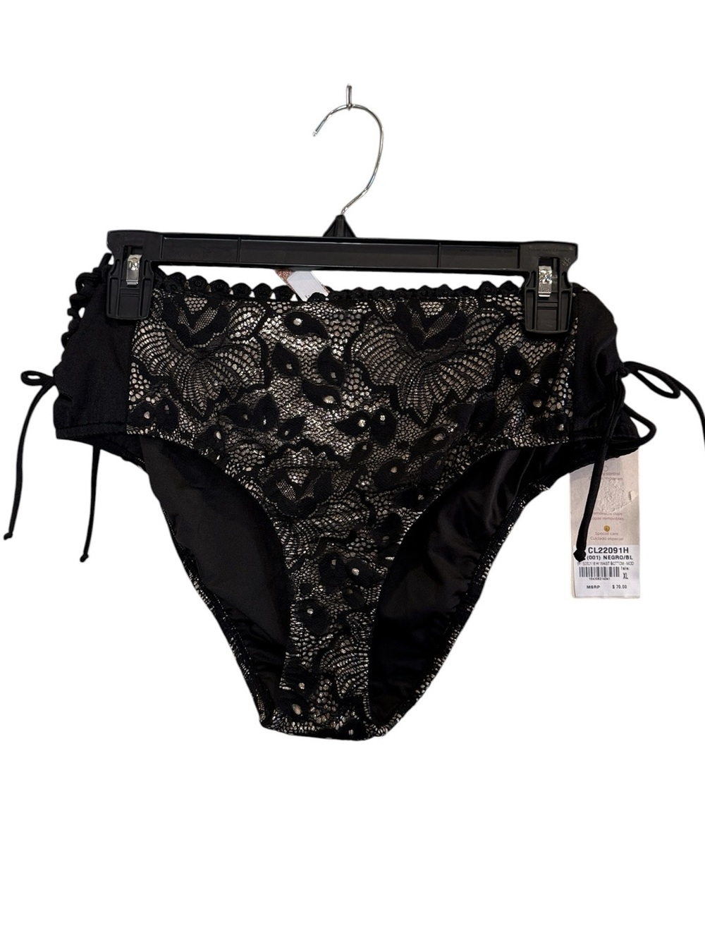 Cosita Linda Women’s Black Gold Lace Full Coverage Bikini Swim Bottoms Sz XL